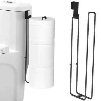 Porte-papier hygiénique auto-adhésif, porte-mouchoirs de salle de bain en fer noir avec porte-serviettes, support mural sans perçage, rangement de salle de bain 1