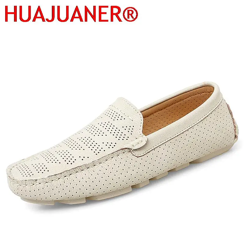 

Men Shoes Genuine Leather Loafers Men Breathable Hollow Out Flats Man Casual Slip on Driving Shoes Men Moccasins Summer Big Size