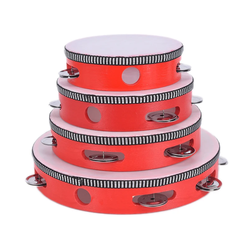 Musical Percussion Instruments 15/18/20CM Hand Held Tambourine Drum Bell Birch Metal Jingles Percussion Musical Educational Instrument for KTV Party Kids Games