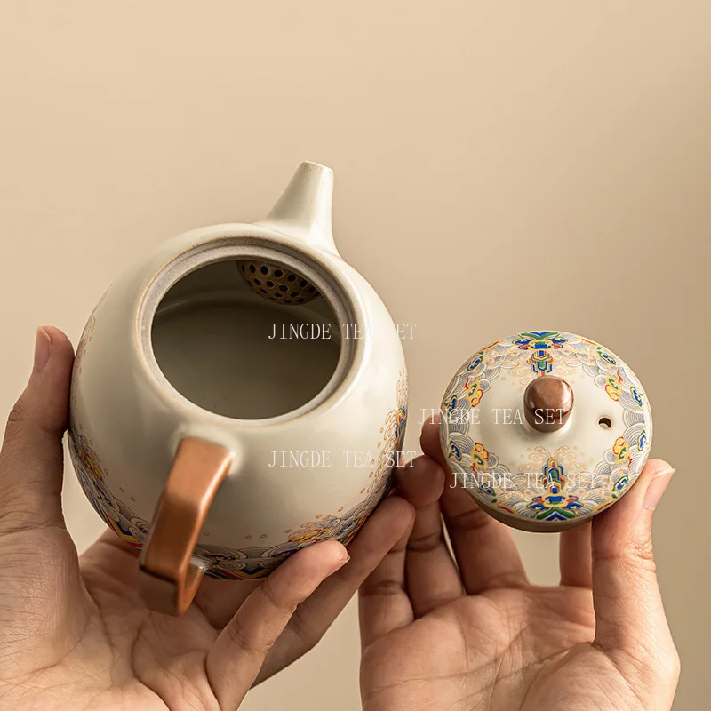 200ml Mihuang Ru Kiln Teapot Household Ceramic Large Capacity Tea Maker Chinese Underglaze Colored Teapot Drinking Utensils