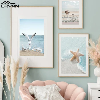 Beach Sea Ocean Canvas Wall Art Poster Bridge Leaves Turtle Seagull Print Painting Vibrant Summer Picture Nordic Home Decoration 2