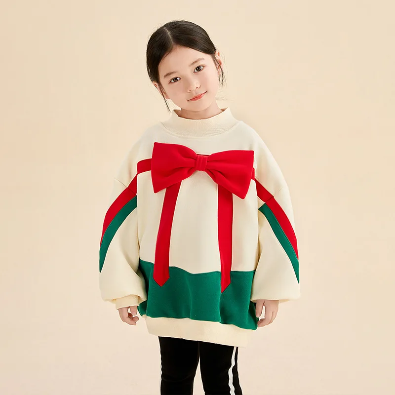 

2023 Korean Autumn Winter Junior Girl Thicken Sweatshirts Teenager Girl Half High Collar Bow Long Sleeve School Girl Tops