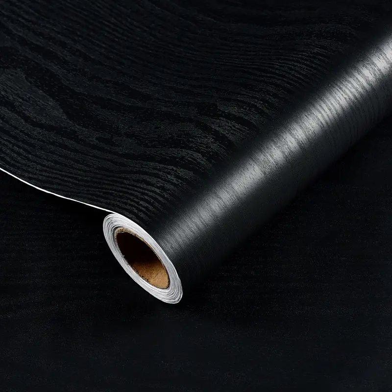 Adesivos de Madeira Autoadesivos Impermeáveis Preto Cor Sólida Decoração de Casa Vinil Portas Armário Móveis Modernos Decoração de Parede