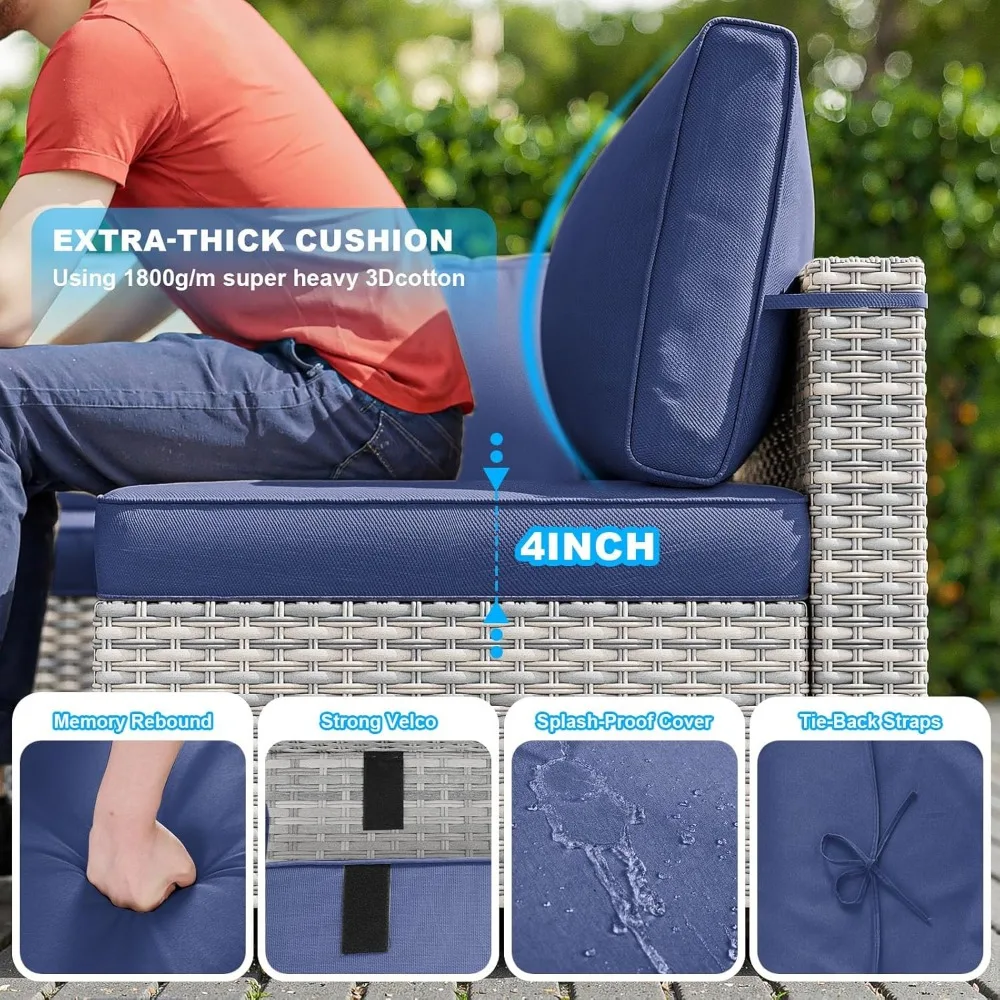Modular Outdoor Sectional Wicker Patio Conversation Set w/ 2 Pillows, Coffee Table, Cover, Garden Sofas 5