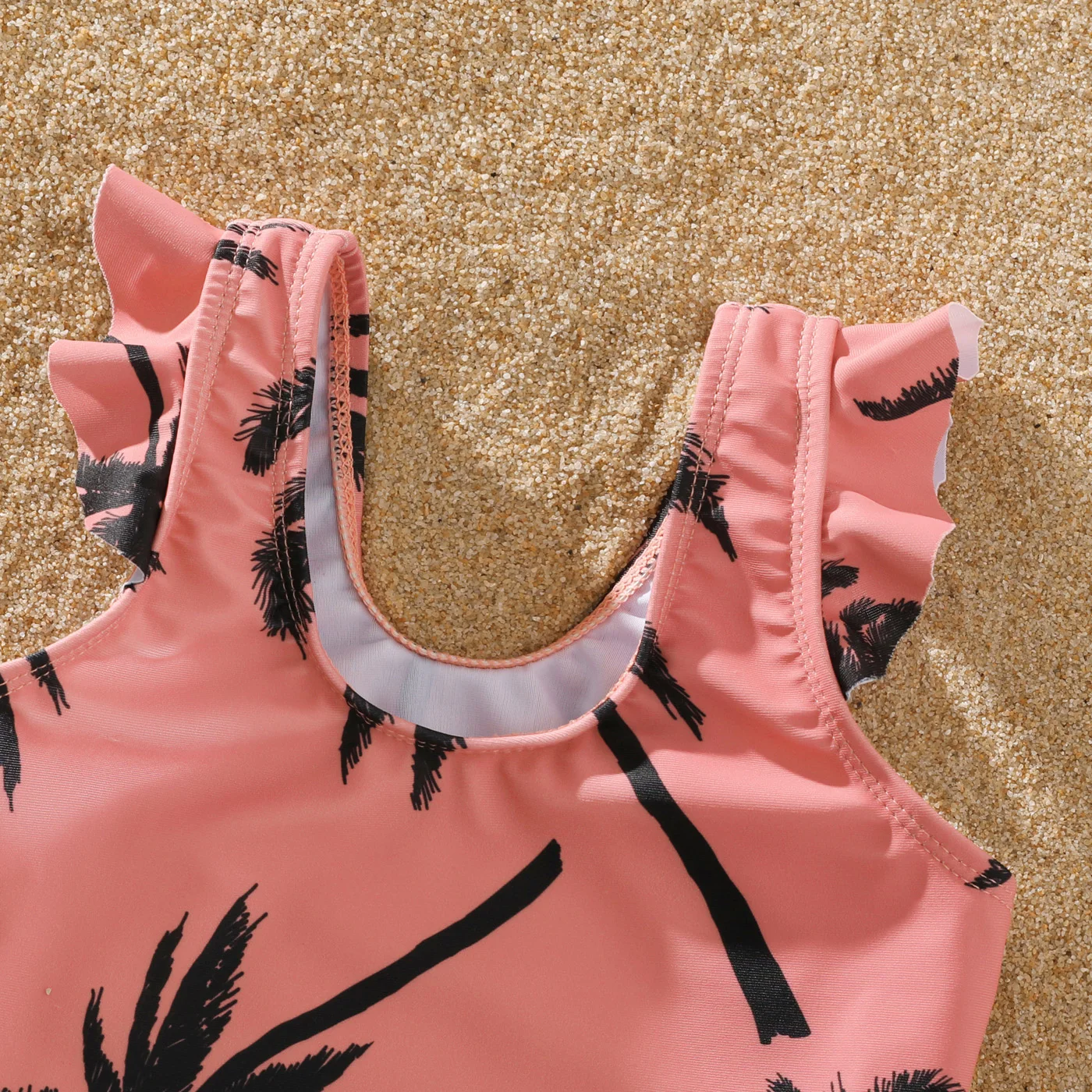 PatPat Family Matching Swimsuit All Over Coconut Tree Print Pink Swim Trunks Shorts and Spaghetti Strap One-Piece Swimsuit 5