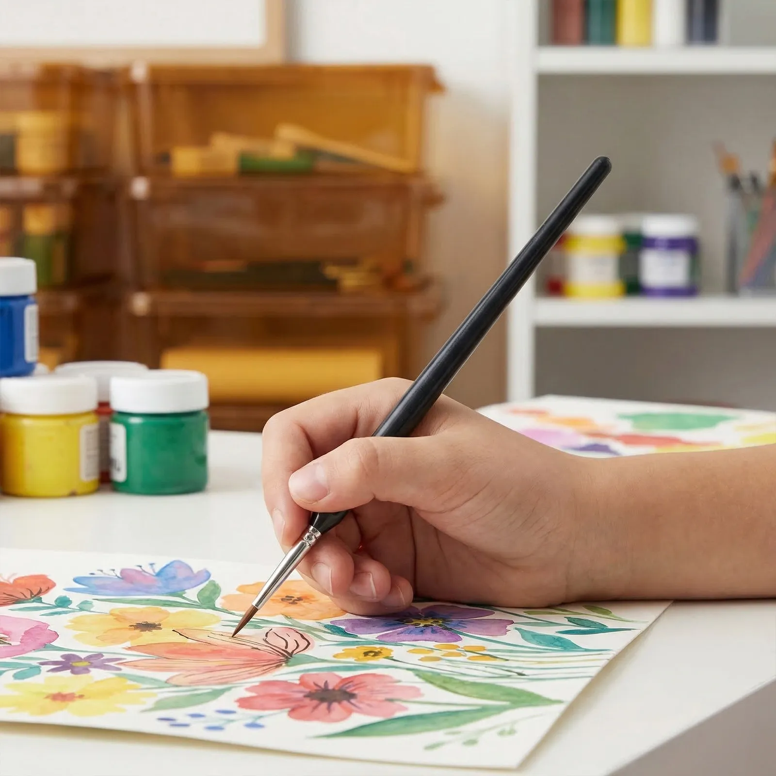 6Pcs 어린이 그림 미술 용품 ??폼 스폰지 롤러 세트 공예 교육 그림을위한 플라스틱 손잡이 디테일 브러쉬