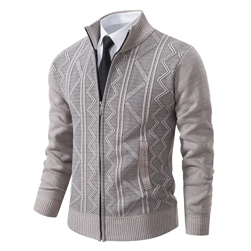 Maglione Cardigan Uomo Invernale Pesante Con Cerniera E Collo Alto - Caldo E Morbido Con Interno In Pile, Grigio Scuro, 2XL - 5