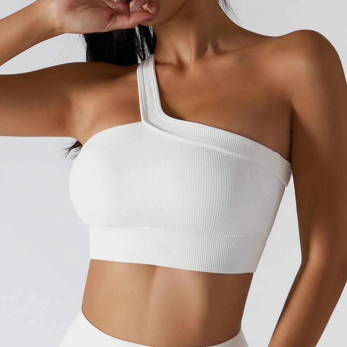 Women Yoga Sport Bras One Shoulder Sports Underwear High Strength Support No Wire Crop Top women sports bra