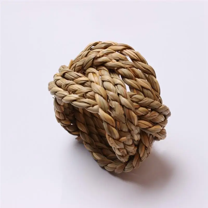 Woven Handmade Napkin Ring Woven Rustic Natural Napkin Ring Holder Table Decor Wooden Easter Rattan Rings Buckle 6Pcs napkin ring