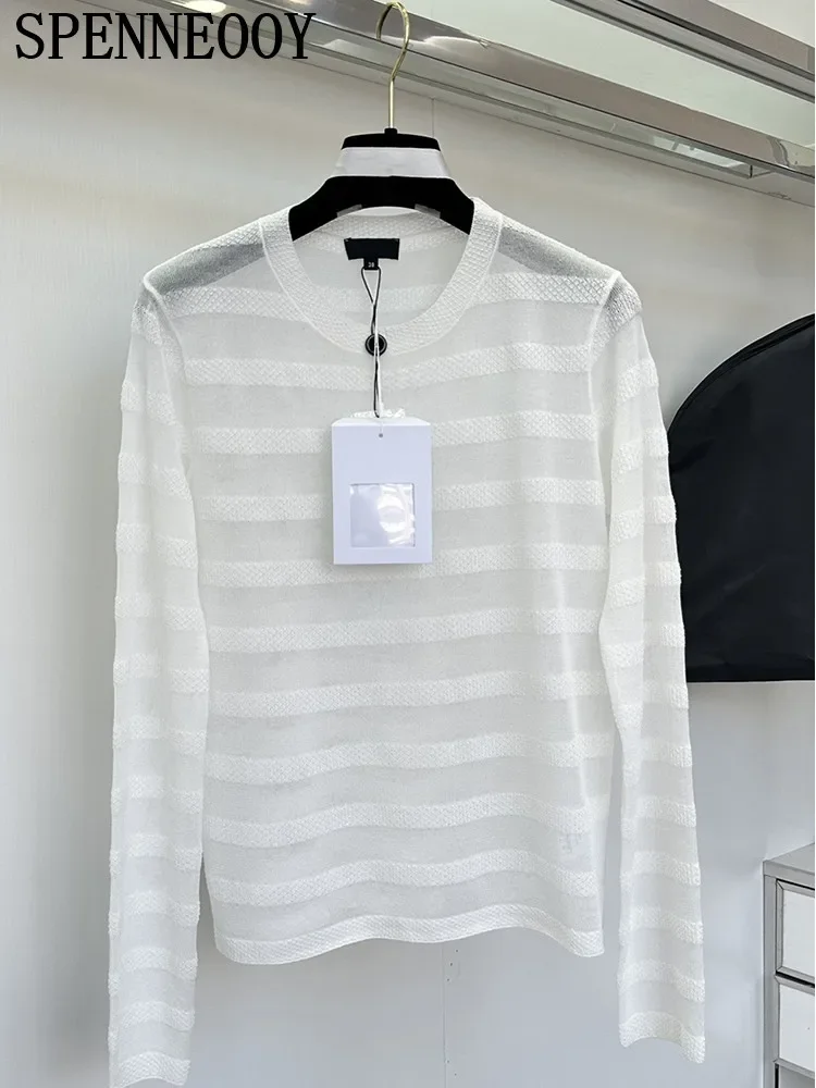 

Fashion Runway Spring Summer White Casual T-Shirts Women's O-Neck Loose Short Sleeve Translucent Breathable Tops