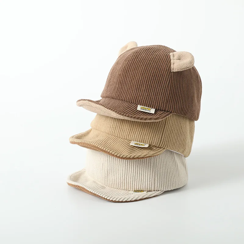 Cute Bear Ear Baby Baseball Cap Autumn Winter Warm Corduroy Caps For Infant Toddler Outdoor Casual Sun Hat 4