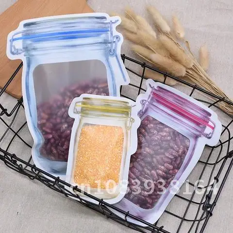 

5 Pieces of Reusable Bags for Mason Jar Bottles Nuts Candy Cookies, Zipper Sealed Snacks Fresh Food Storage Bag, Kitchen Organi