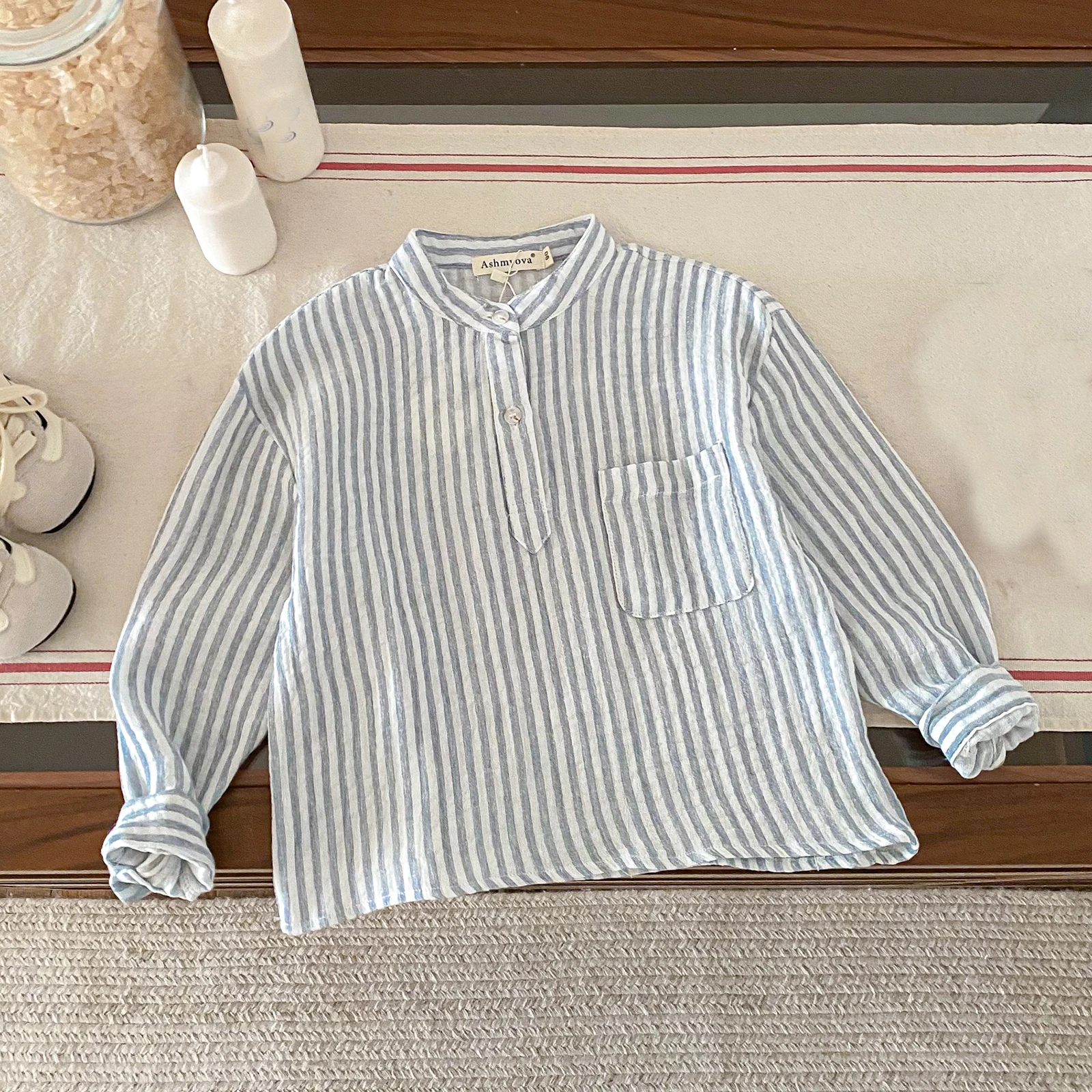 Baumwolle Leinen Hemd Jungen Henley Hals Tasche Casual Langarm Streifen Jungen Tops T-shirts Kinder Vintage Streetwear für 2-8T – Detail 13