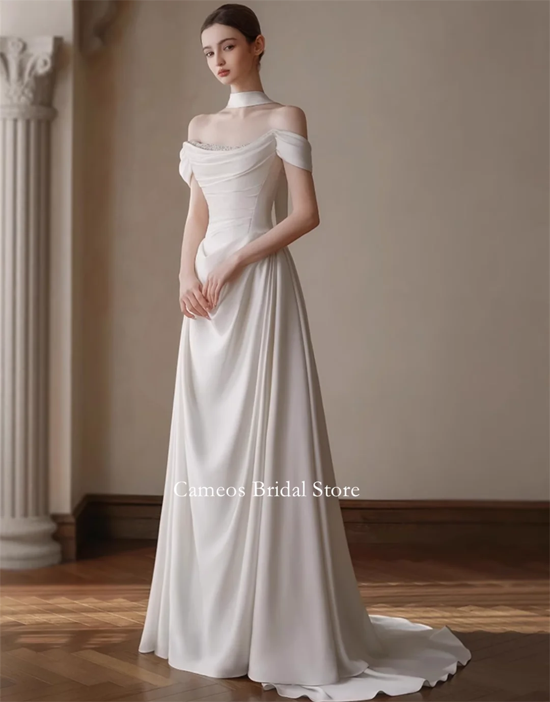 SONDR Customized Wedding Dresses Pearls Satin Korea Off the Shoulder Corset Mermaid Pearls Brides Gowns Women Bridal Dresses