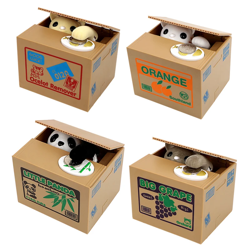 Electronic Money Boxes Kids Gift Automated Panda Cat Steal Coin Bank Piggy Banks Money Saving Box Cute Gift for Children 3