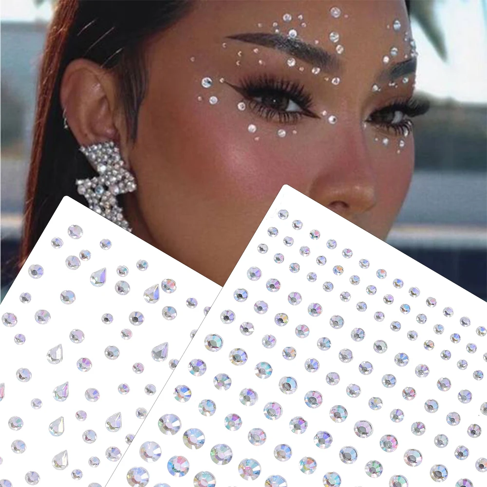 1/5/8Pcs 3D Face Eye Party Makeup Tattoo Sticker Diamond Rhinestones Sticker Self-adhesive Mixed Crystal Face Decoration Sticker