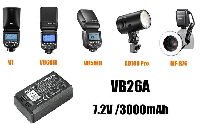 Godox VB26B V860III V1 Battery Li-ion Battery Power Pack DC 7.2V 