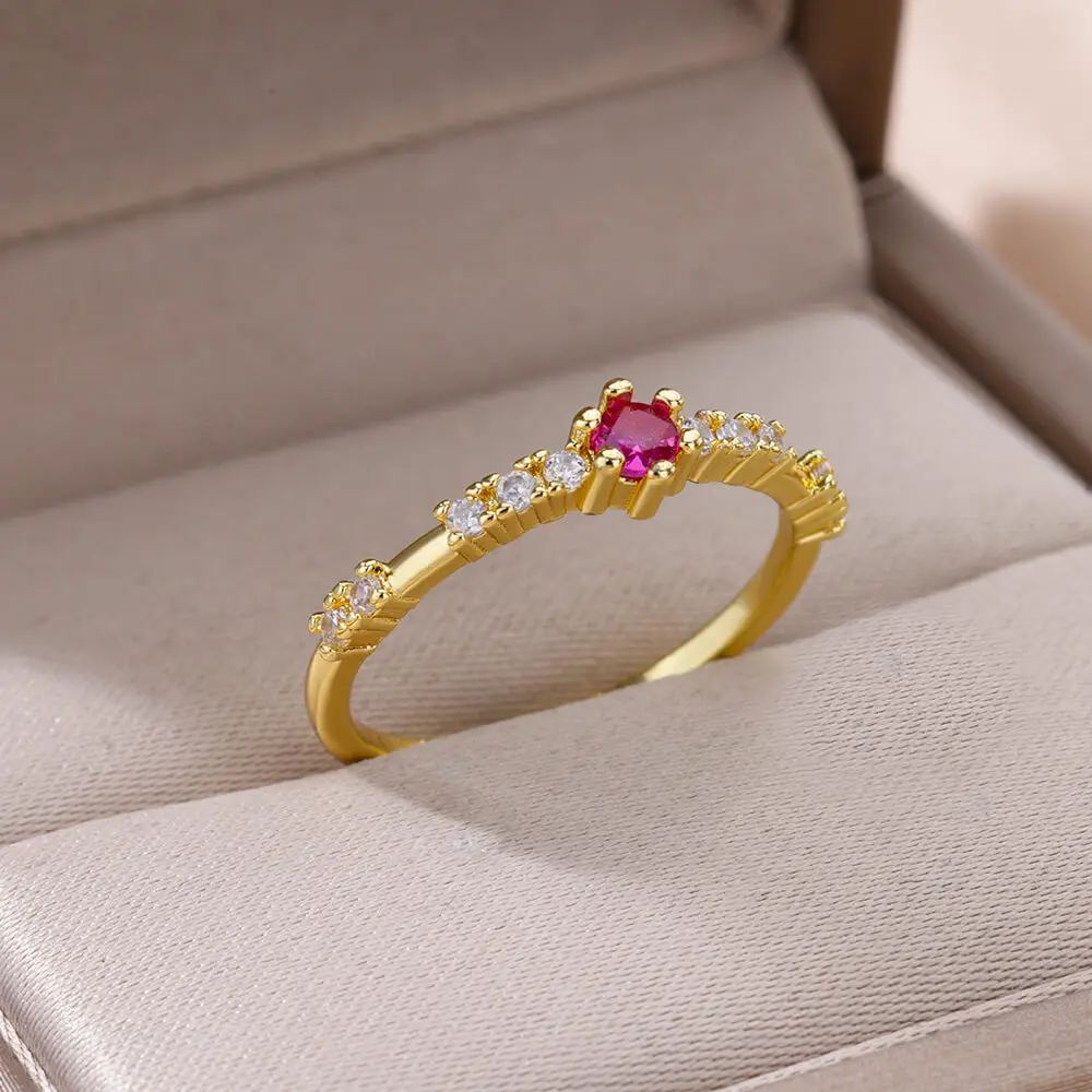 Tiny Green Zircon Round Rings For Women