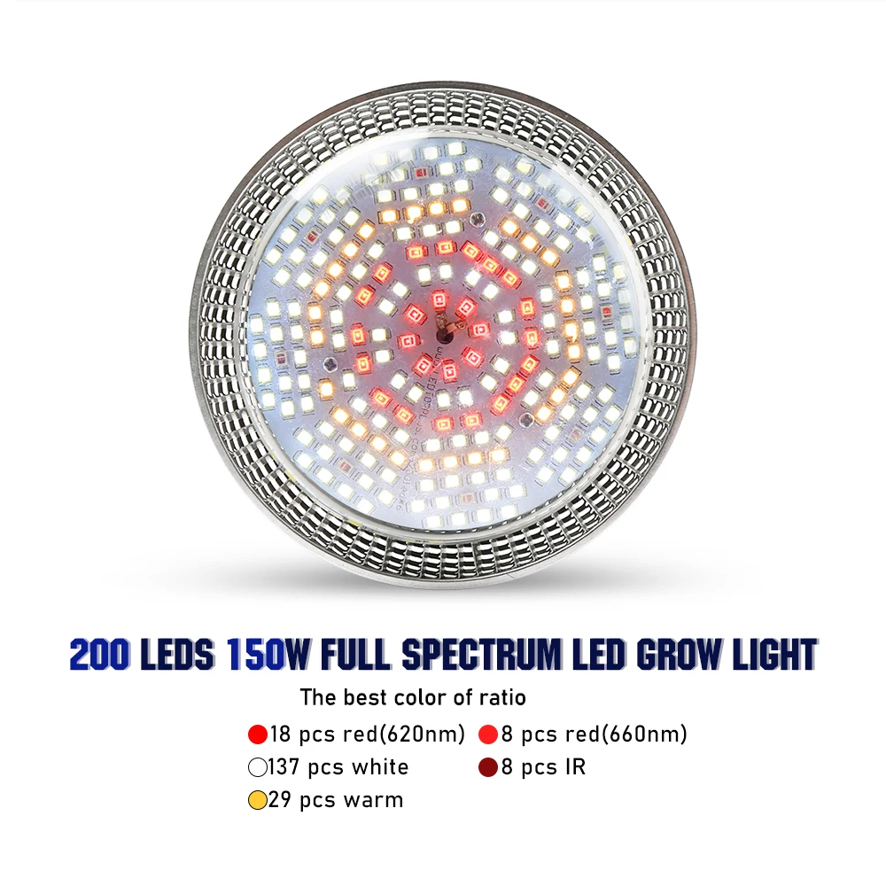 150W Phyto Lamp Full Spectrum Grow Light 200Led Plant Lights Lampadina Illuminazione Per Idroponica Fiori Semi Piante Growbox Indoor