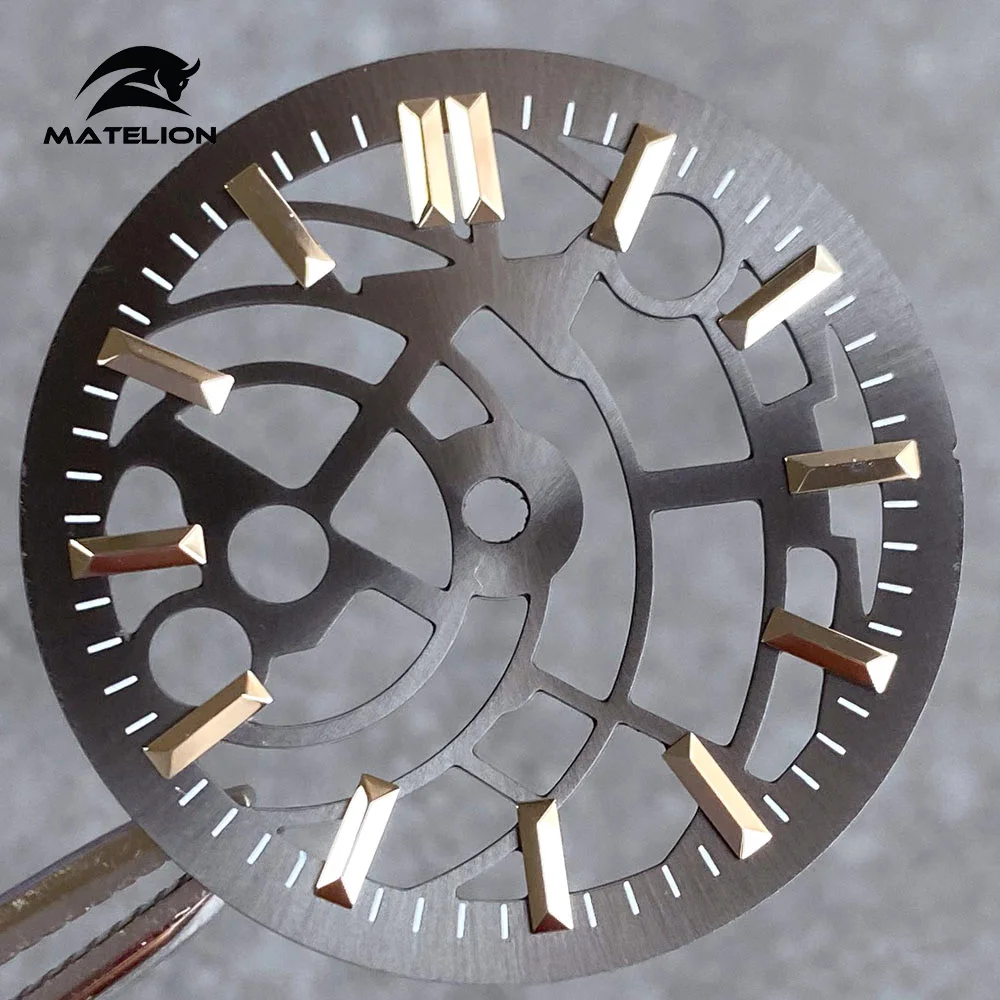 MATELION Black Silver 29mm Skeleton Hollow Watch Dial