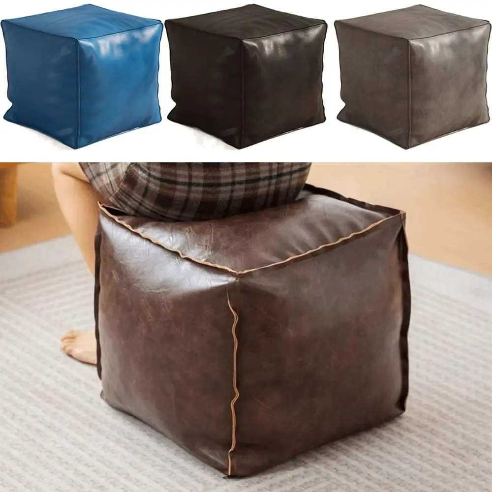 Nordic Style Non-Slip Storage Stool Large Capacity No Fillings PU Leather Ottoman Waterproof Square Moroccan Pouf Shoe-changing
