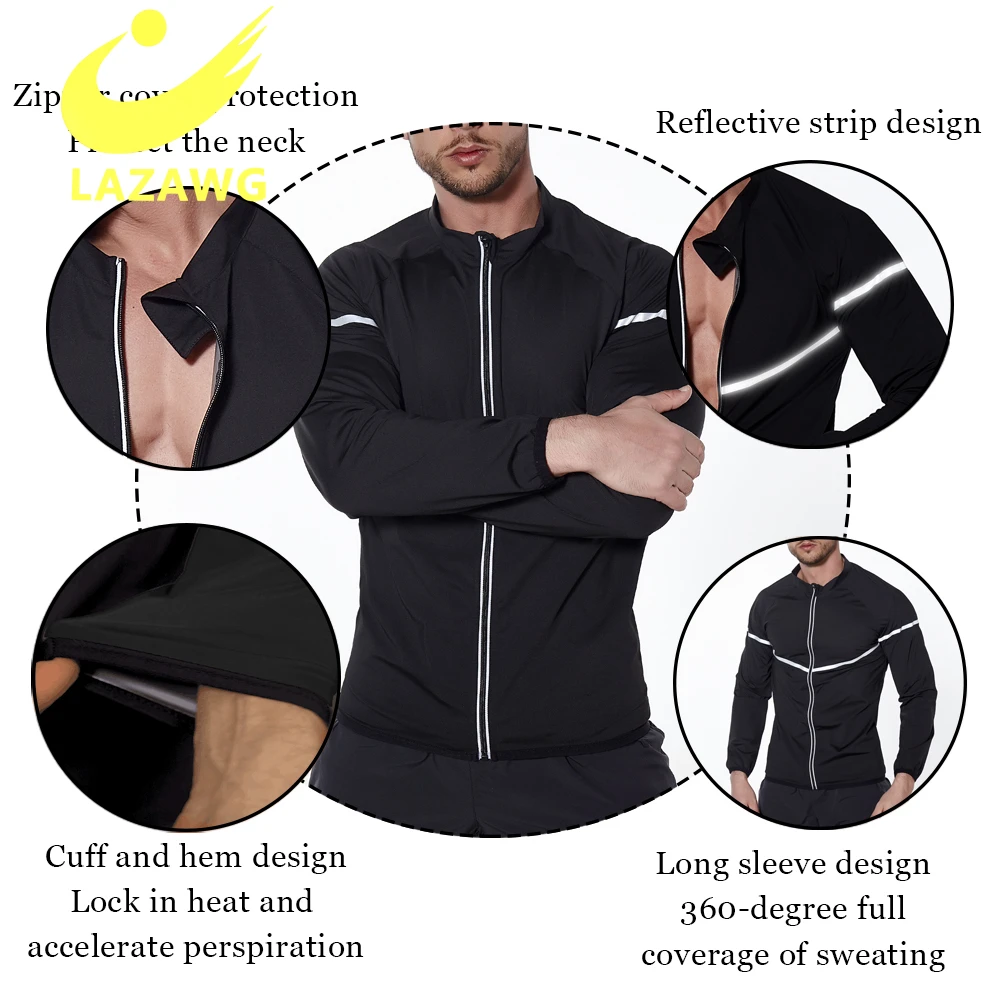 LAZAWG Men Waist Trainer Tops Hot Sauna Slimming Corset Body Shaper Weight Loss Zipper Sweat Top Fitness Workout Shirt Shapers