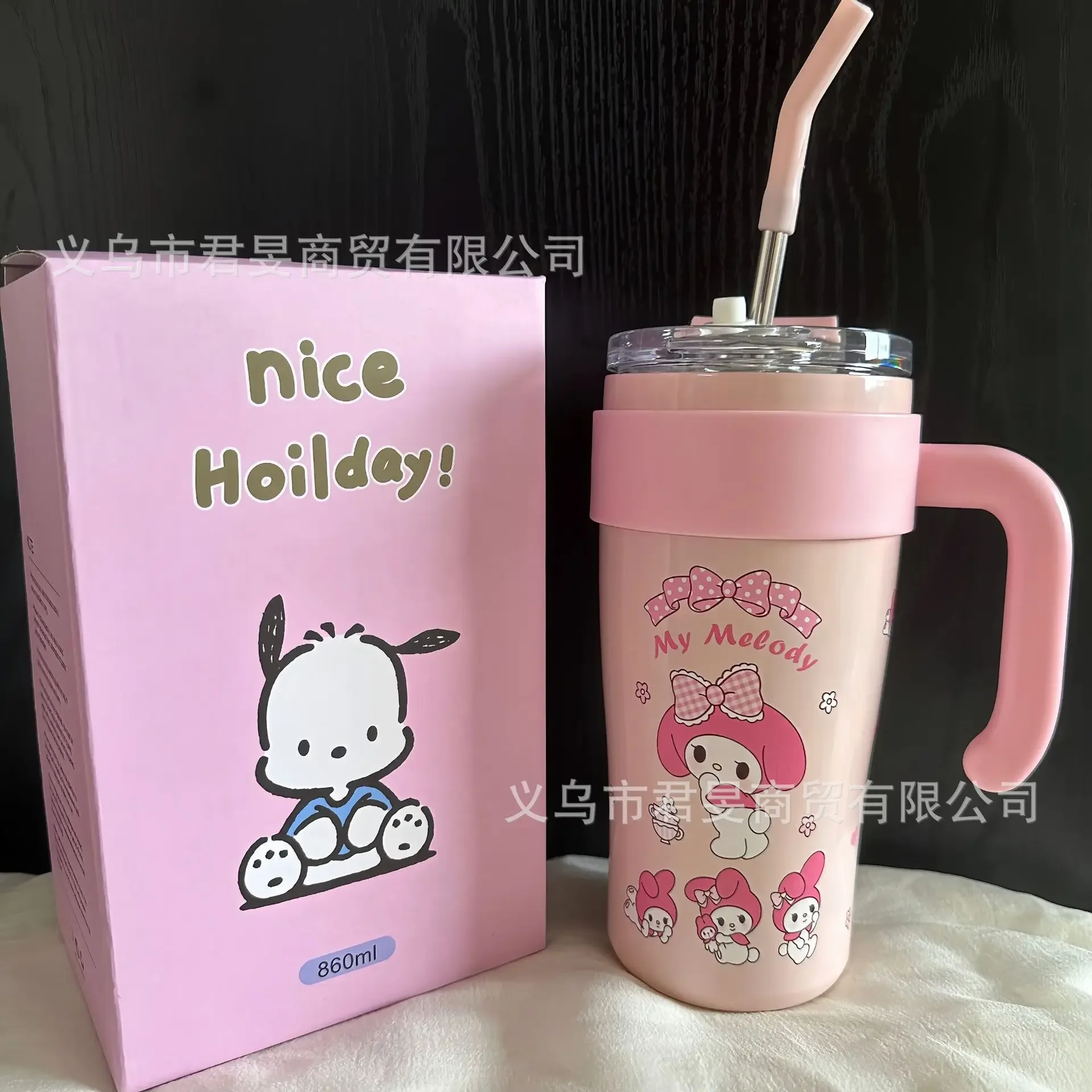 Kawaii Ins Sanrio My Melody Cinnamoroll Straw Thermos Cup Cute