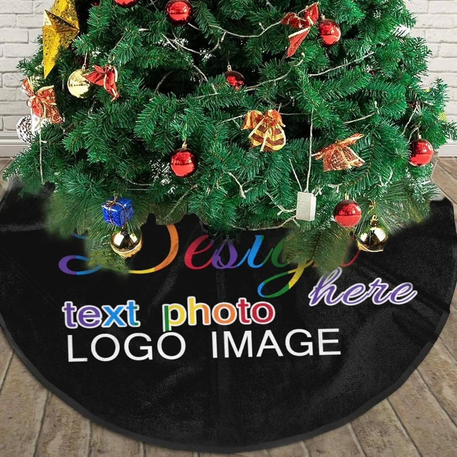 Custom Christmas Tree Skirt 40Inch Personalized Xmas Tree Skirt with Photo Logo Image Text Xmas Farmhouse Party Tree Decorations