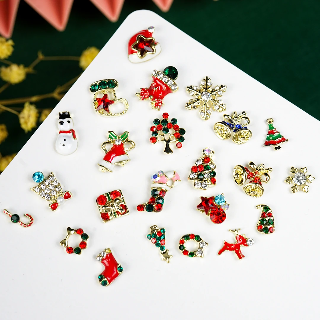 

Christmas Alloy Metal Nail Charms Snowflake Bell Art Decorations Gold Rhinestone Diamonds Crystal Design Glitter Parts Nails