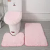 3pc Bathroom Set Rug Mat Toilet Lid Cover Plain Solid Color Bathmats Rugs Kit Non-Slip Fluffy Home Carpets For Bathroom 1