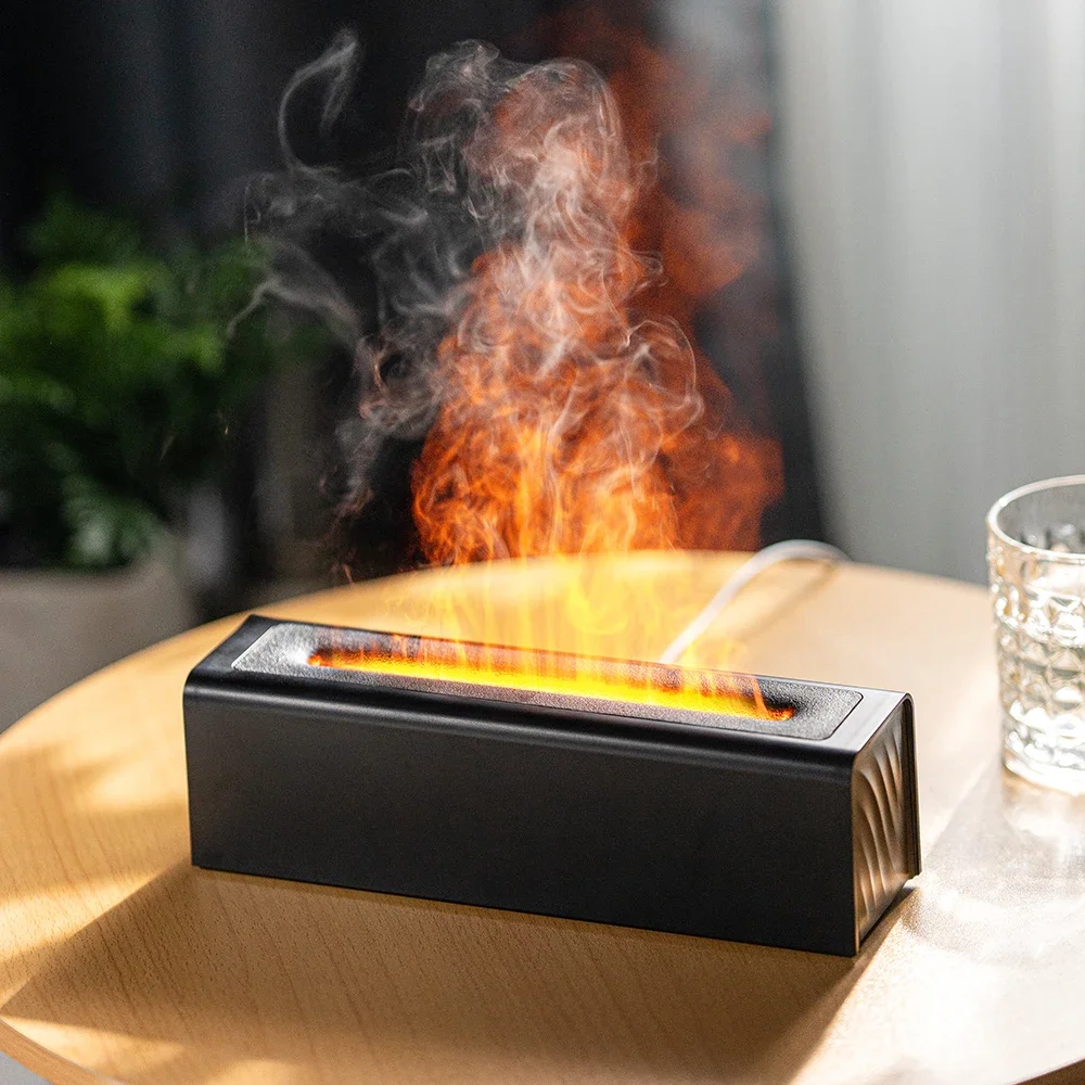 USB Flame Aroma Diffuser Air Humidifier Ultrasonic Cool Mist Maker Aromatherapy Essential Oil Lamp Realistic Fire Difusor