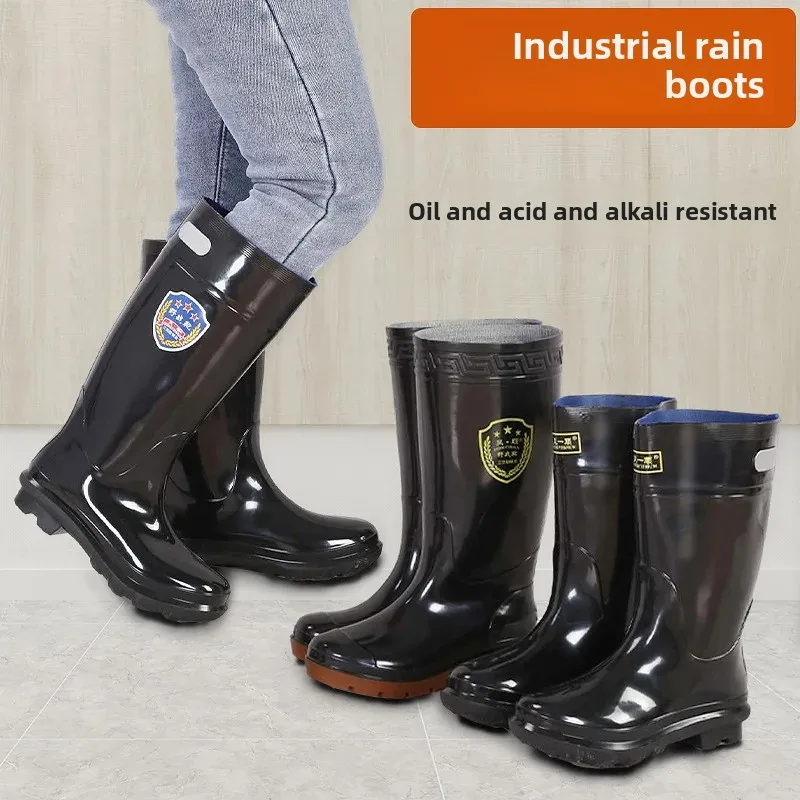 Bottes de pêche hautes noires imperméables anti-dérapantes pour hommes - Semelle tendon de bœuf résistante