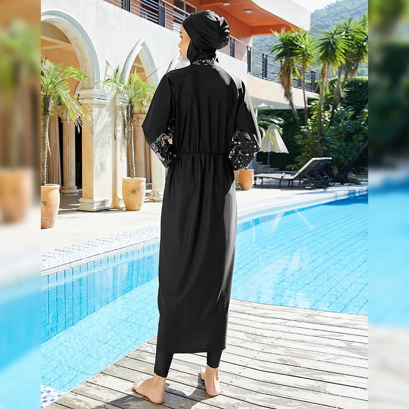 Burkini Muslim Women Swimwear Hijab Swimsuit Maxi Dress Full Cover Up Printed Islam Maillot Burkini Abaya Dubai Modest Swimwear