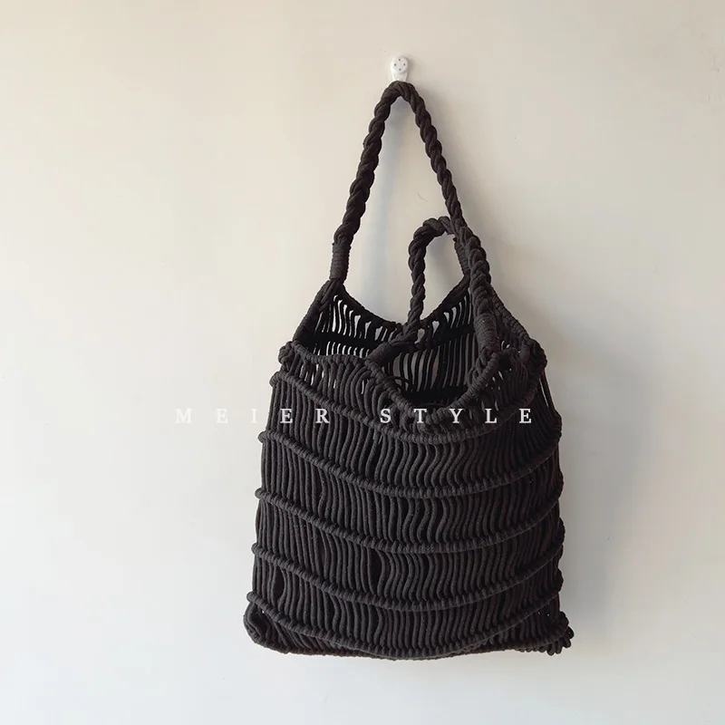 NEW Elegant Straw Woven Shoulder Hobo Purses Fishing Net Handmade Beach Travel Handbag 2022 Summer Shopper Grocery Bags