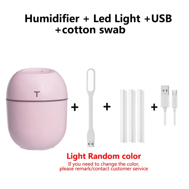 200ML Mini Ultrasonic Air Humidifier Romantic Light USB Essential Oil Diffuser Car Purifier Aroma Anion Mist Maker With LED Lamp pink -light