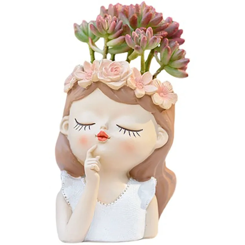 Cute Girl Head Sculpture Vase, Small Fresh Portrait Flower Pots, Creative Cartoon, Girl, Gift