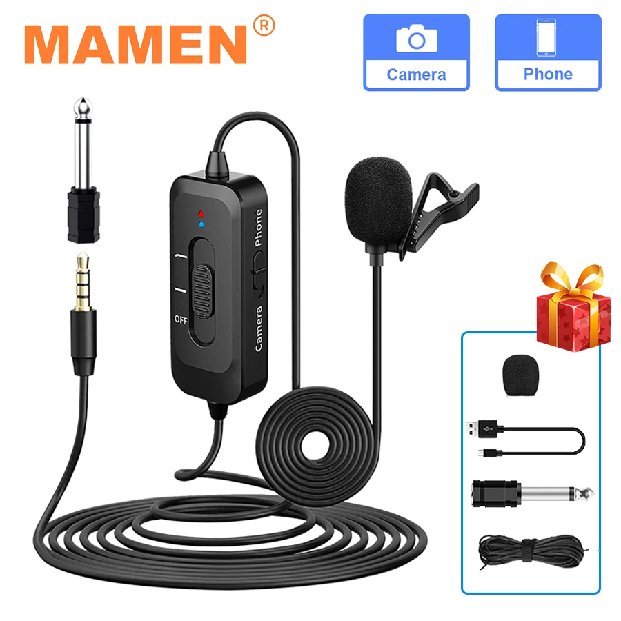 MAMEN 플러그 라발리에 마이크, 카메라 스마트폰 노트북 인터뷰 브이로그 녹음 마이크용, 8m 긴 케이블 포함, 3.5mm