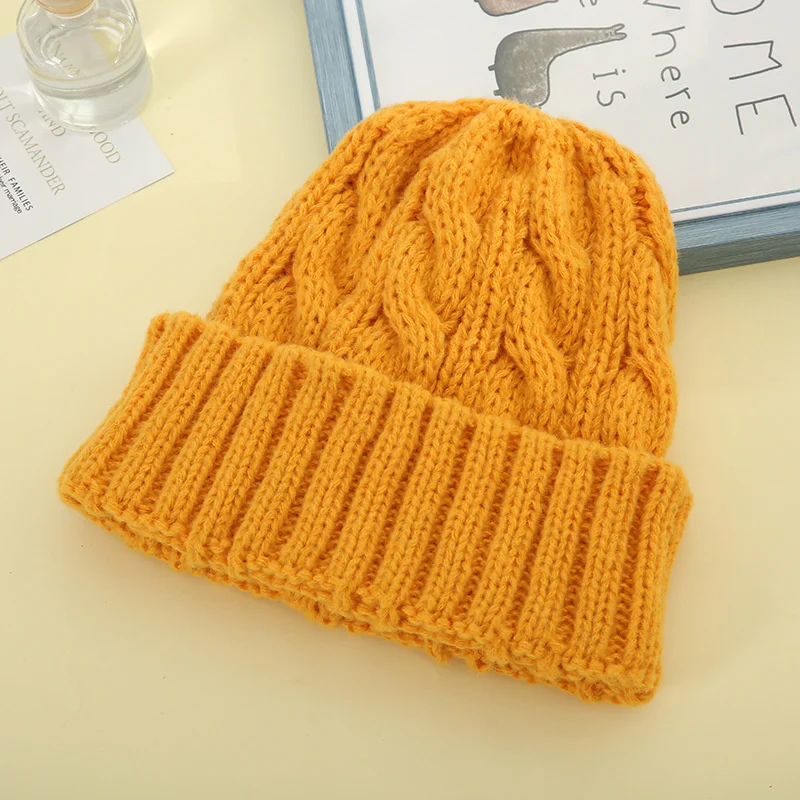 

Winter Knit Cuffed Beanie Cable Knit Hats Winter Beanie Acrylic Hat Stretch Chunky Cap Acrylic Skullies Beanies for Women