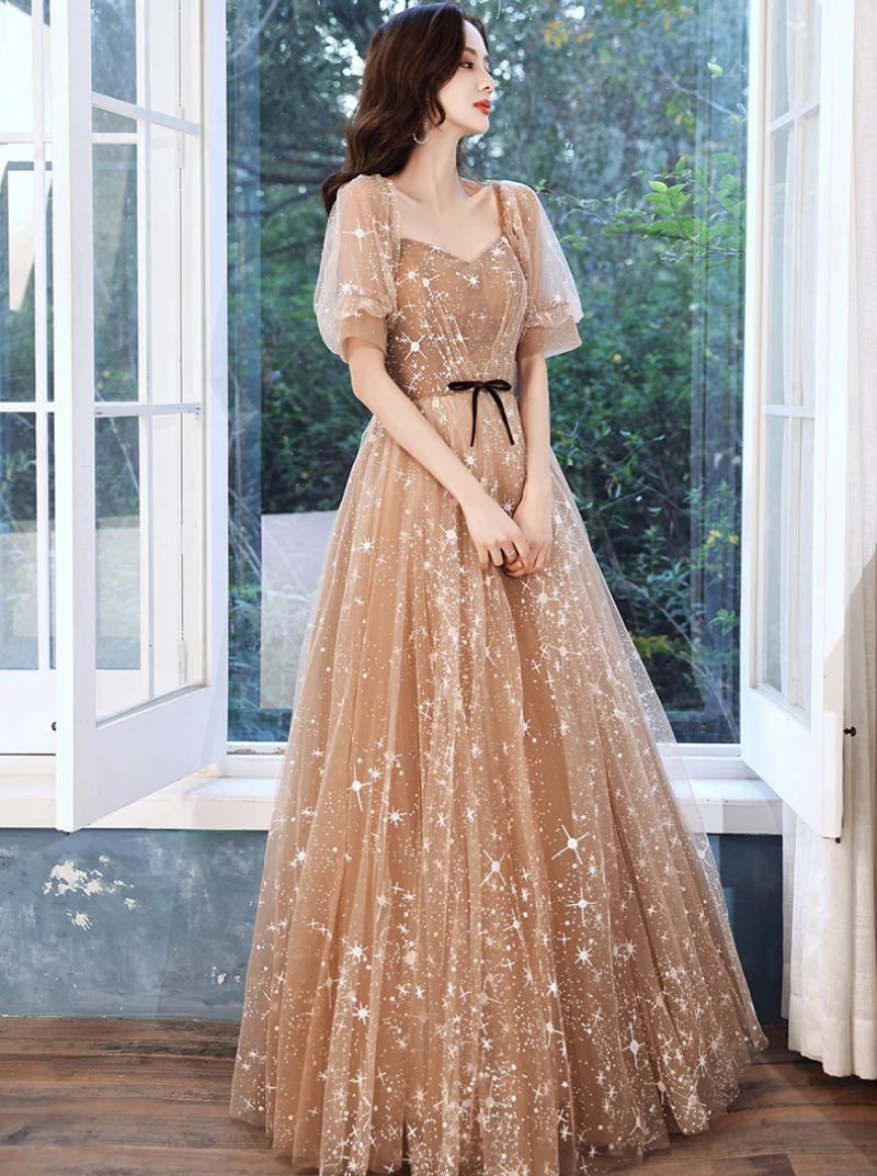 Long Puffy Sleeve Prom Dress Tulle Ball Gown for Women V Neck Puffy Formal  Evening Party Gown for Women Princess Wedding Dress Formal Evening Gowns  Gold M - Walmart.com