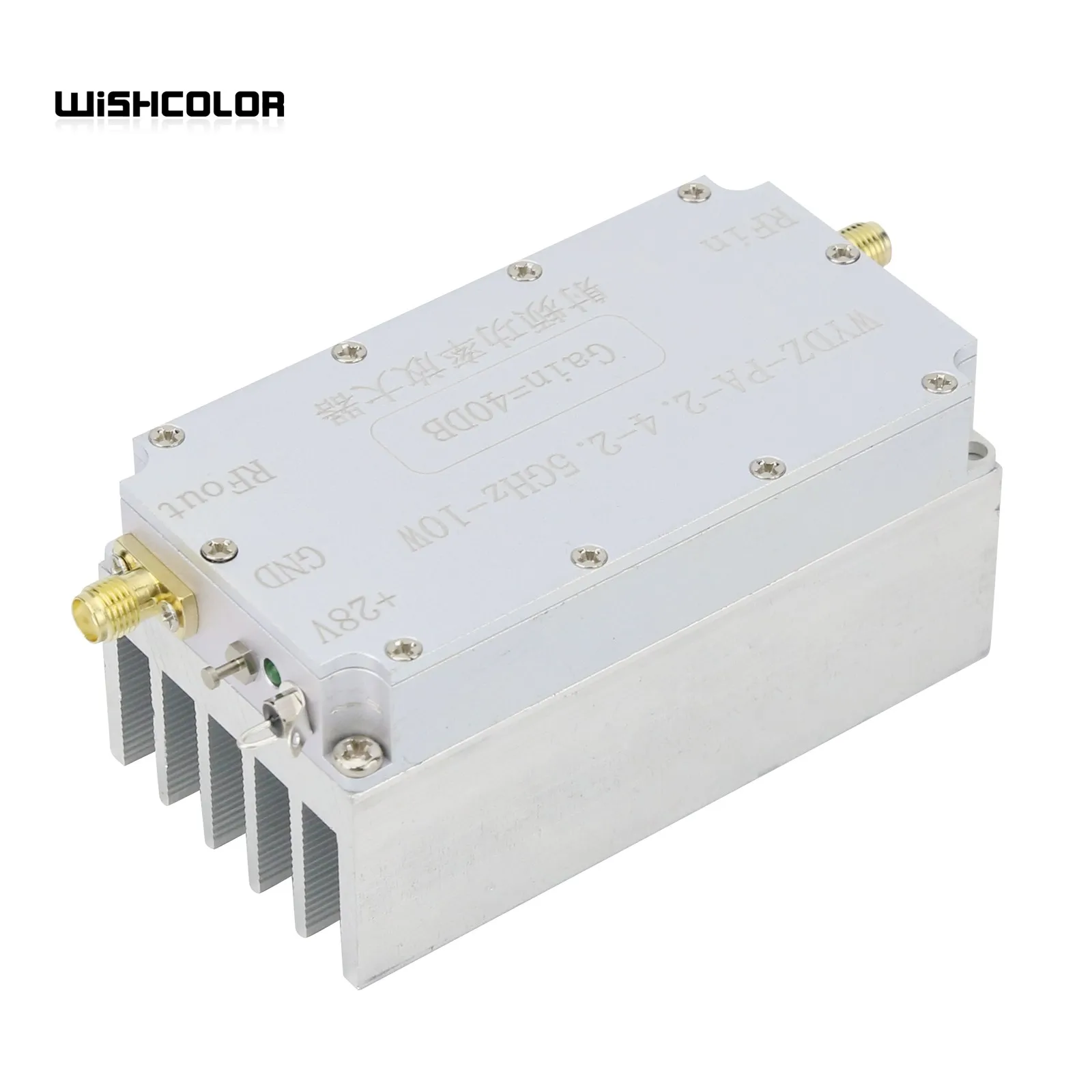 Wishcolor WYDZ-PA-2.4-2.5GHz-10W RF 전력 증폭기, 방열판 설계, 40dB 이득, 10W 출력