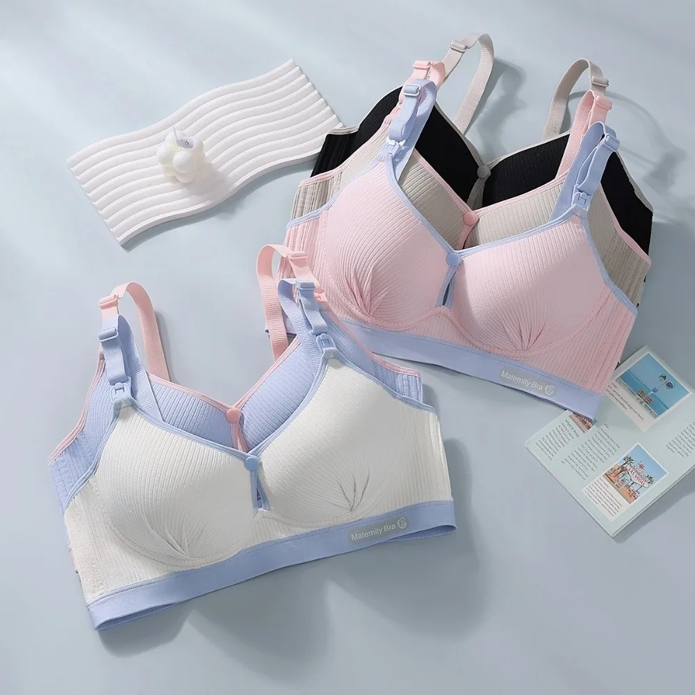Double Buckle Nursing Bra Anti-sagging Breathable Pregnancy Bralette Pure Cotton Comfortable Nursing Bralette for Breastfeeding 2