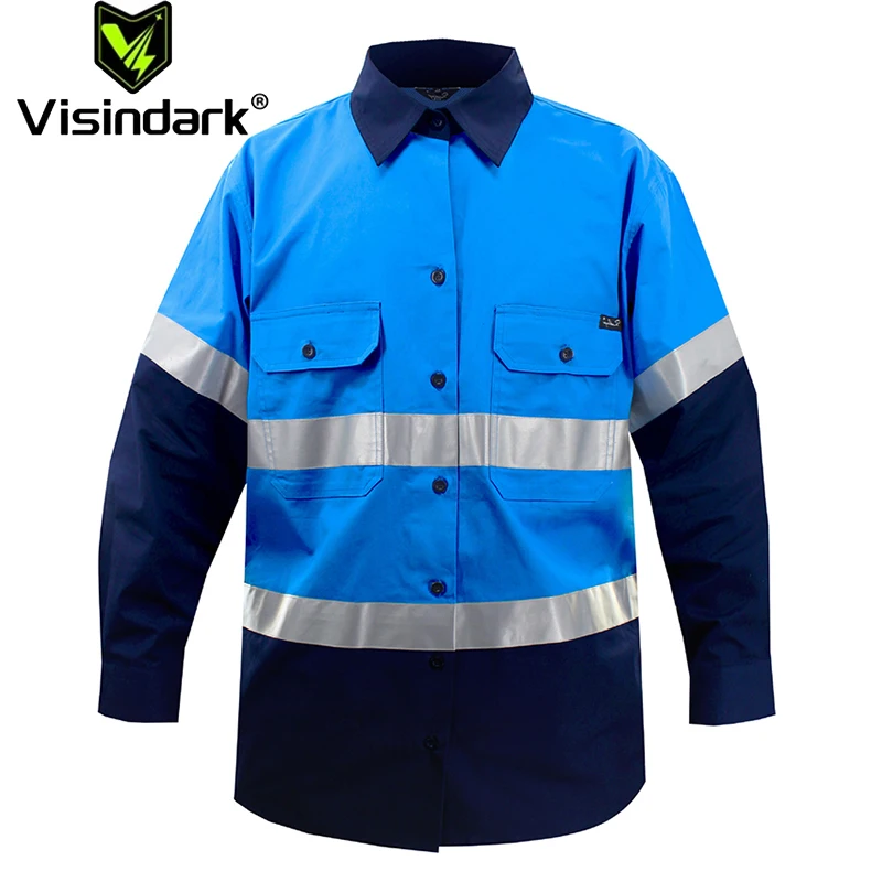 Hi Vis Shirt Safety Work Shirt Cotton Workwear Long Sleeve Reflective Men Construction