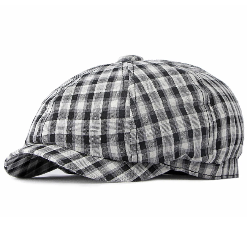 HT4144 Beret Men Women Spring Summer Cap Hat Unisex  Flat Cap Vintage Plaid Octagonal  Beret Hat Male Female Beret Cap