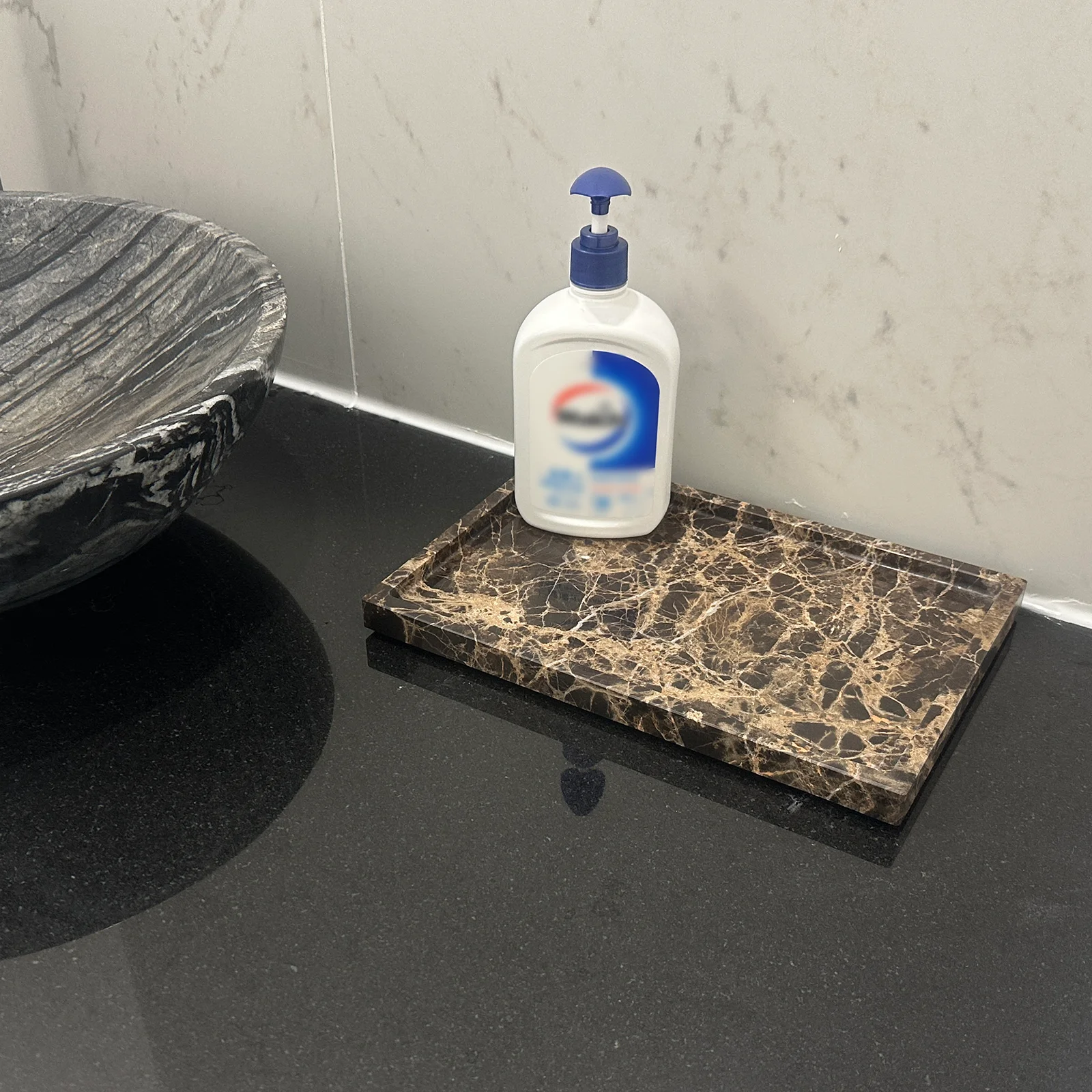 Real Natural Marble Tray Genuine Brown Marble Stone Storage Tray Dresser/Vanity/Bathroom 12" x 8"