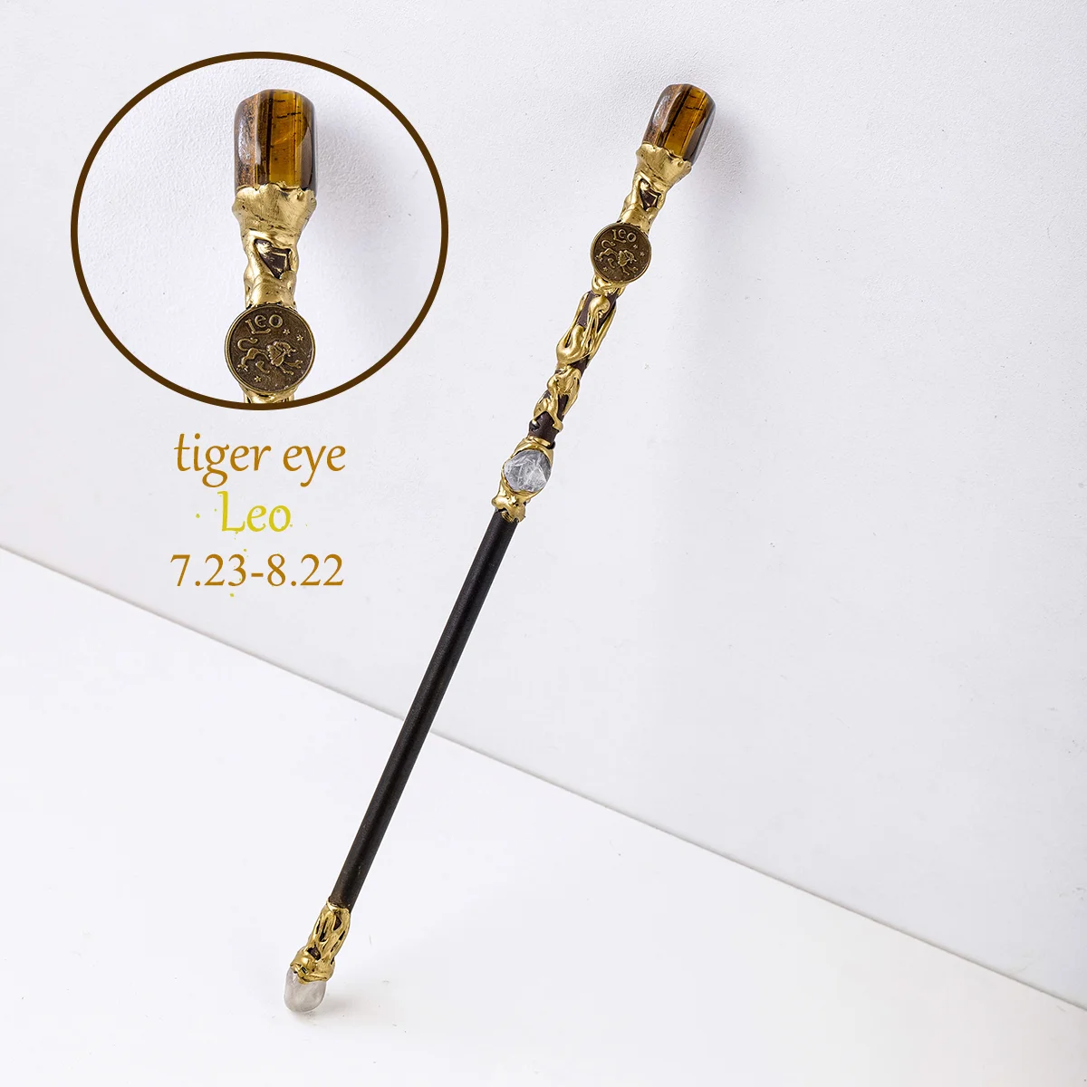 Handmade Natural Zodiac Medallion Crystal Wand with Birthstone Unique 11″–11.5″