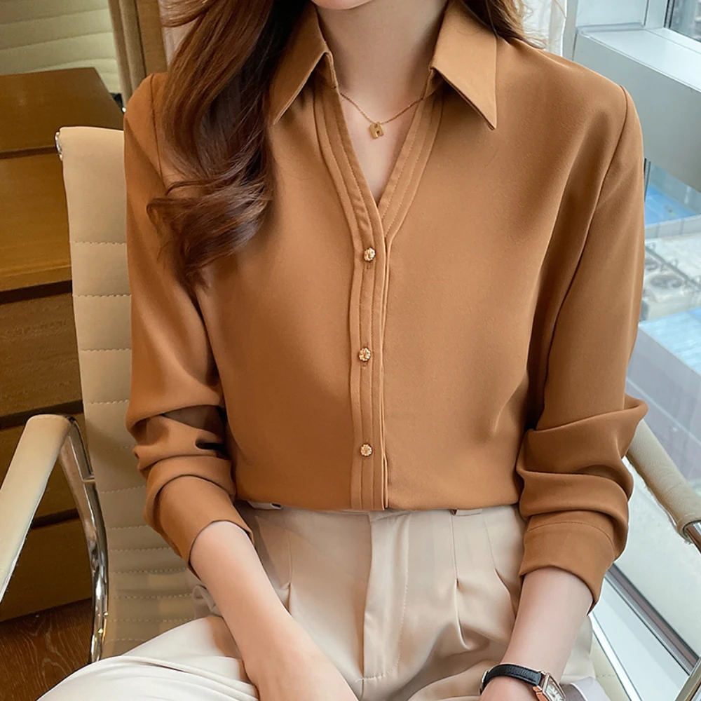 Spring New Shirts for Women Satin Long Sleeve Blouse Office Lady Fashion  Shirts Silk Women Shirt