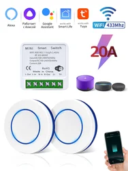 Smart WiFi Tuya Switch with RF 433MHz Wireless Relay for Wall Panel LED Lighting
