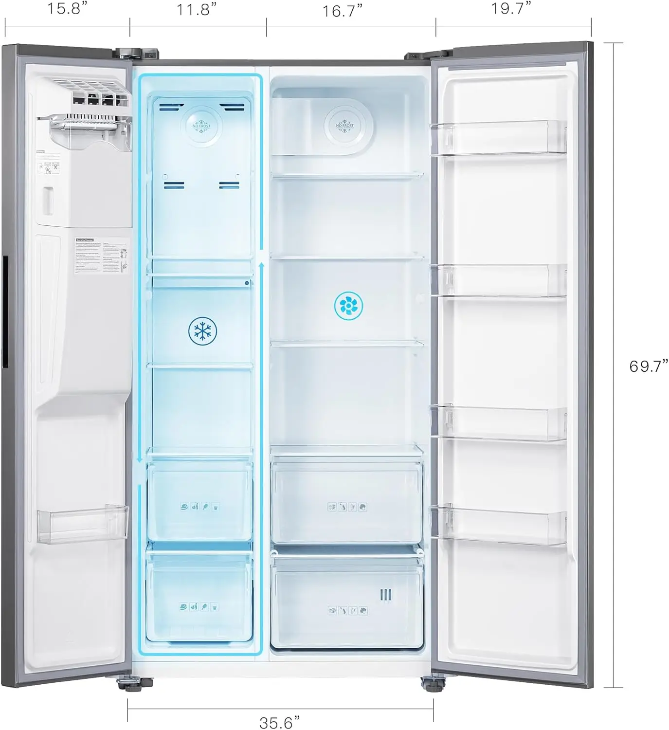 Freestanding Side-by-Side Refrigerator with 18.1Cu. Ft Capacity Built-In Ice Maker & Water Dispensers 2 Door Auto Defrost Fridge 2
