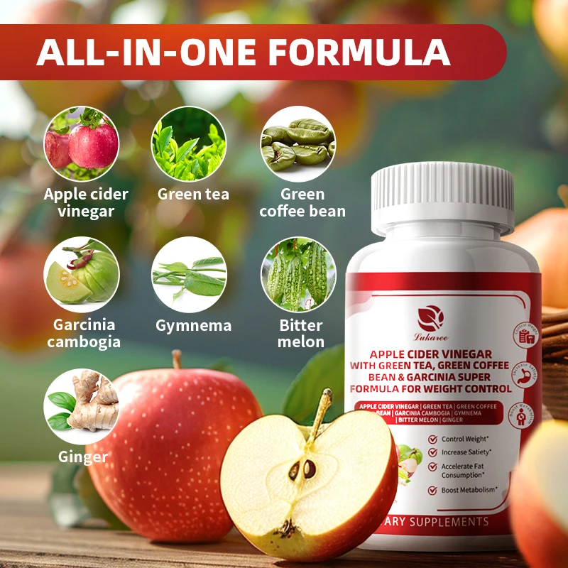 Lukaree Apple Cider Vinegar Capsule Support Weight Loss and Digestive Health Burn Fat Relieve Bloating Detox Balance Cholesterol
