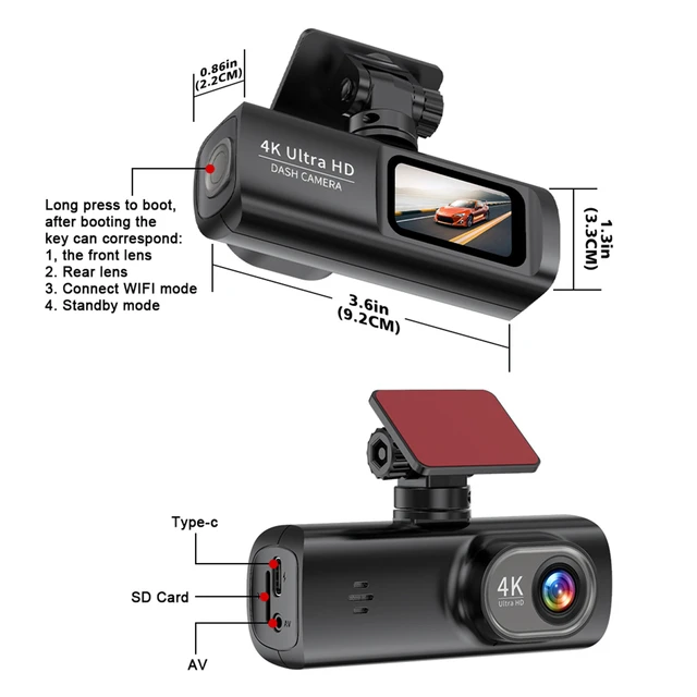 Dash Cam 4K WiFi with Night Vision 1/2 Channel Loop Recording 1.47 IPS Screen Vehicle DVR Video Recorder Support GPS 24H Parking 6